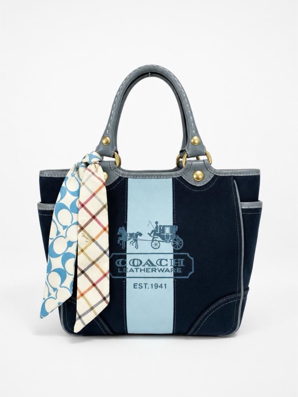 Coach Hampton Heritage Stripe Canvas Tote w/ Coach Twilly Scarf